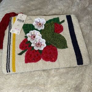 Anthropologie Beaded Clutch with Strawberry Design berry new beaded sequin